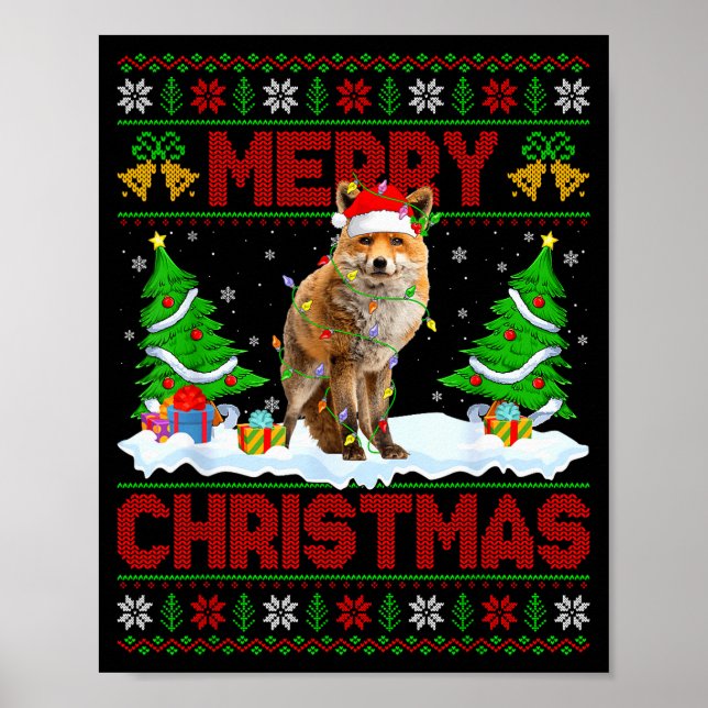 Fox Ugly Xmas Sweater Funny Fox Animal Merry Chris Poster (Front)