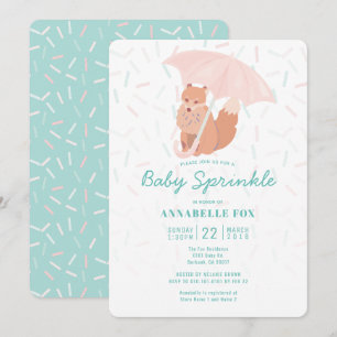 Fox Umbrella Mint Baby Sprinkle Shower Invitation