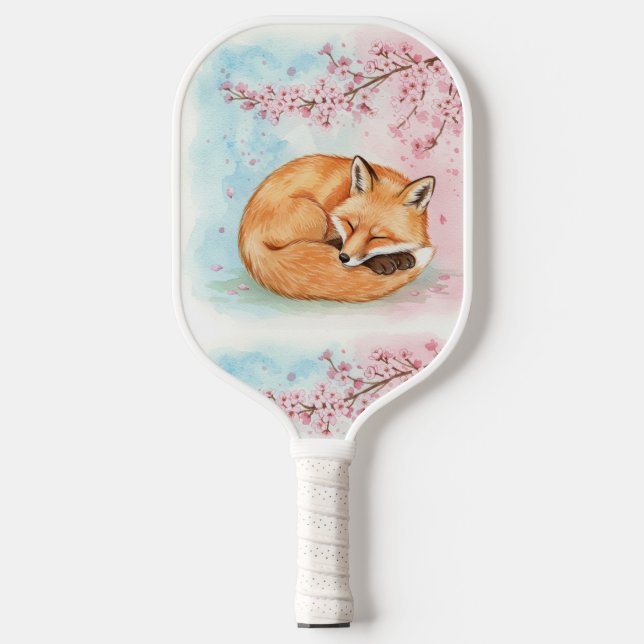 Fox Under Cherry Blossom Pickleball Paddle (Front)