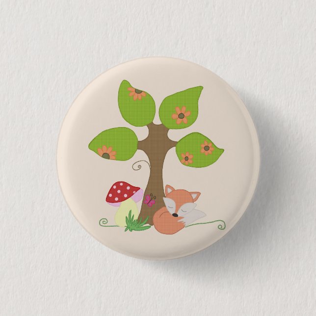fox under tree 1 inch round button (Front)