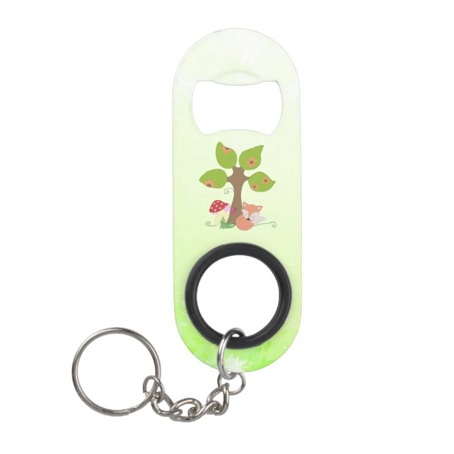 Fox under tree  keychain bottle opener (Front)