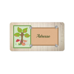 fox under tree  label