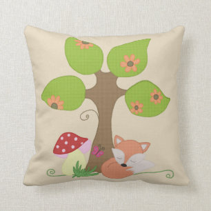 fox under tree throw pillow