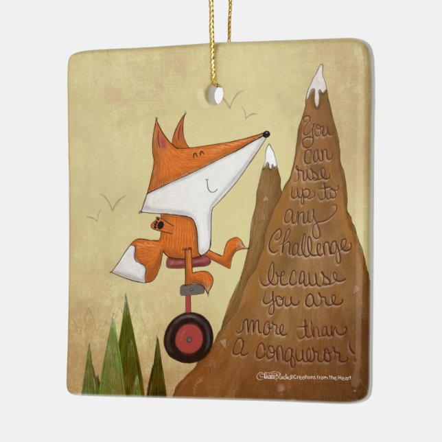 Fox Unicyclist-More Than a Conqueror Ceramic Ornament (Left)