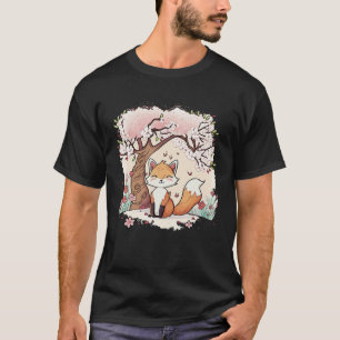 Fox Vaporwave Under Cherry Blossom Japanese Aesthe T-Shirt