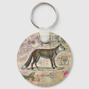 Fox Vintage Animal Collage Keychain