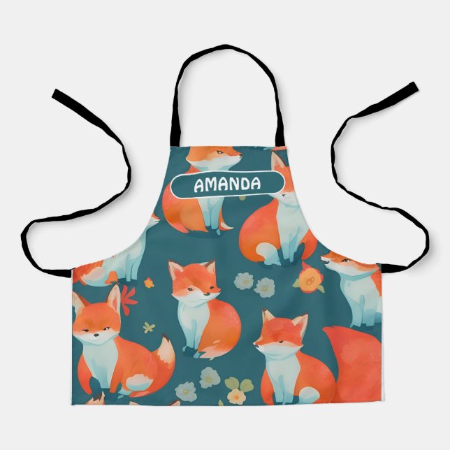 Fox Watercolor Colourful Personalized Pattern Apron (Front)