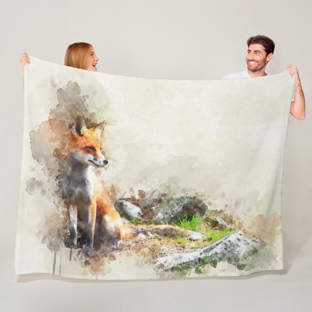 FOX WATERCOLOR FLEECE BLANKET (In Situ)