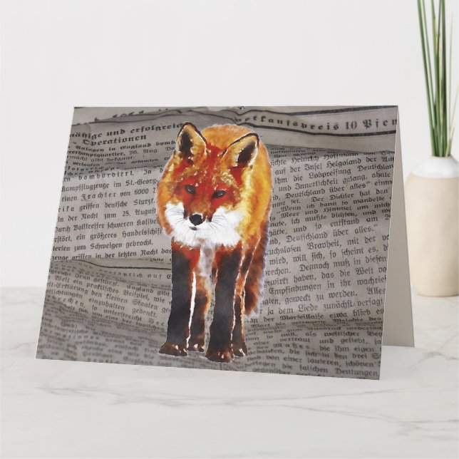 FOX WATERCOLOR NEWSPAPER ART BIRTHDAY Cards (Front)
