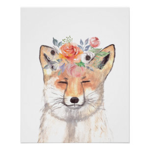 Fox watercolor Orange Brown Forest Art Animal Poster