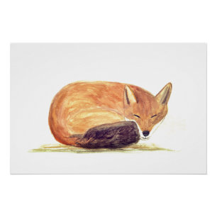 Fox watercolor Orange Brown Forest Art Animal Poster