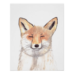 Fox watercolor Orange Brown Forest Art Animal Poster