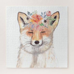 Fox watercolor Orange Brown Wildlife Art Animal  Jigsaw Puzzle