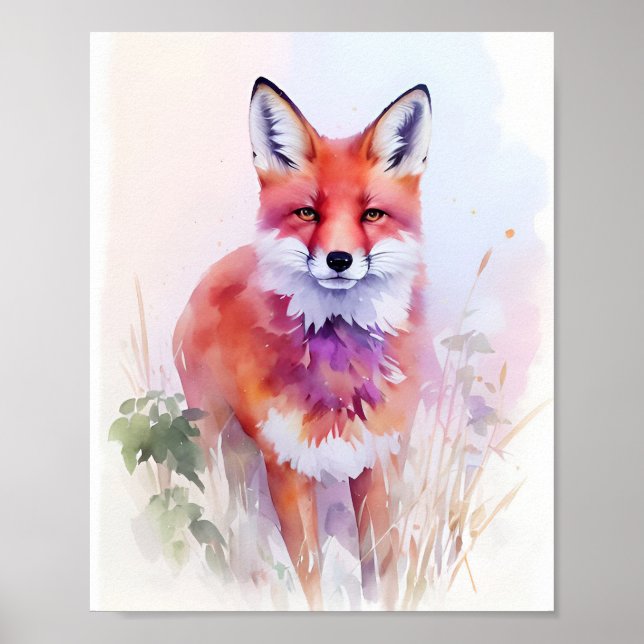 Fox Watercolor Portrait 2 Postcard Poster (Front)