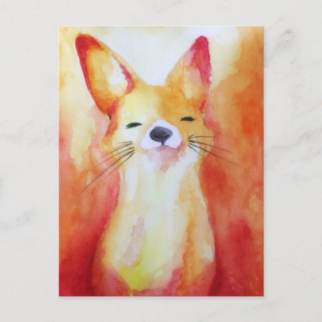 Fox Watercolour Painting Postcard (Front)