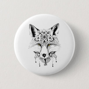 Fox Wild Animal Nature Illustration Art Tattoo 2 Inch Round Button