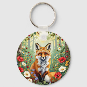Fox Wildflower Forest Illustration Keychain