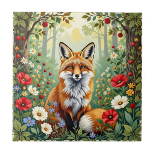 Fox Wildflower Forest Illustration Tile