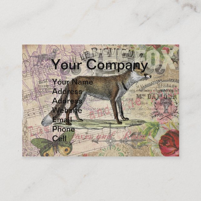 Fox Wildlife Vintage Animal Illustration  Business Card (Front)