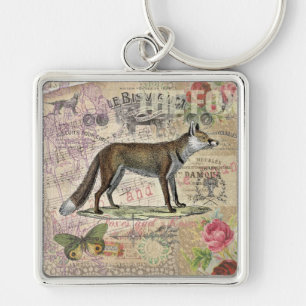 Fox Wildlife Vintage Animal Illustration Keychain