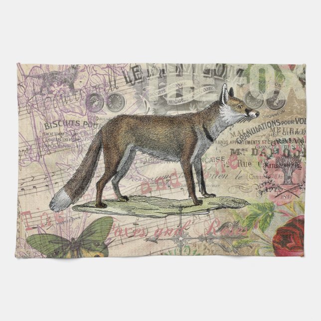 Fox Wildlife Vintage Animal Illustration  Kitchen Towel (Horizontal)