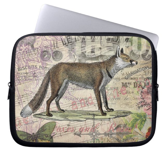 Fox Wildlife Vintage Animal Illustration  Laptop Sleeve (Front)