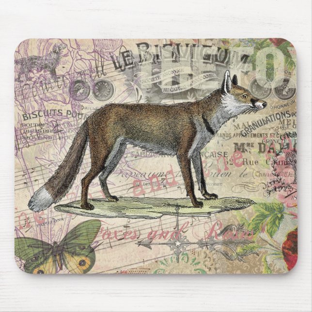 Fox Wildlife Vintage Animal Illustration  Mouse Pad (Front)