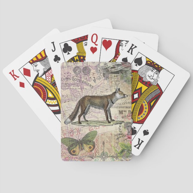 Fox Wildlife Vintage Animal Illustration  Playing Cards (Back)