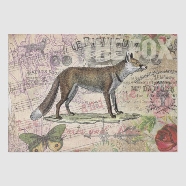 Fox Wildlife Vintage Animal Illustration  Tissue Paper (Front)