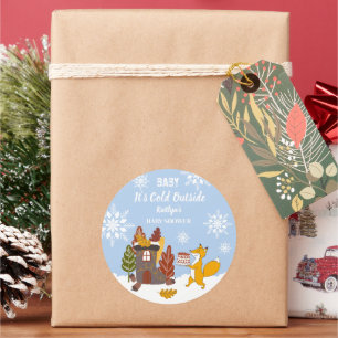 Fox Winter Snowflakes Baby Shower gift Classic Round Sticker