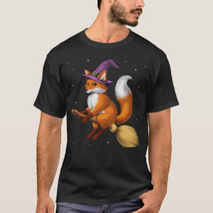 Fox Witch Riding Broom T-Shirt