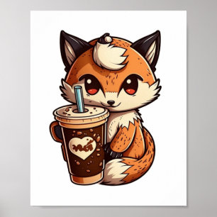 Fox with a cup poster