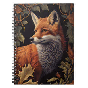 Fox with Autumn Leaves   Elegant Floral Animal Art Notebook