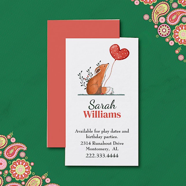 Fox with Balloon Children Calling Card (Creator Uploaded)