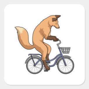 Fox with Bicycle Square Sticker
