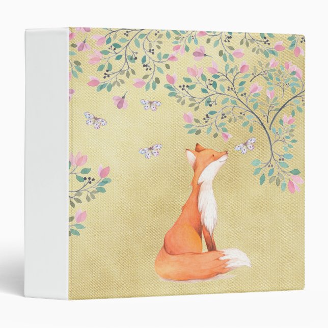Fox with Butterflies and Pink Flowers Binder (Front/Spine)