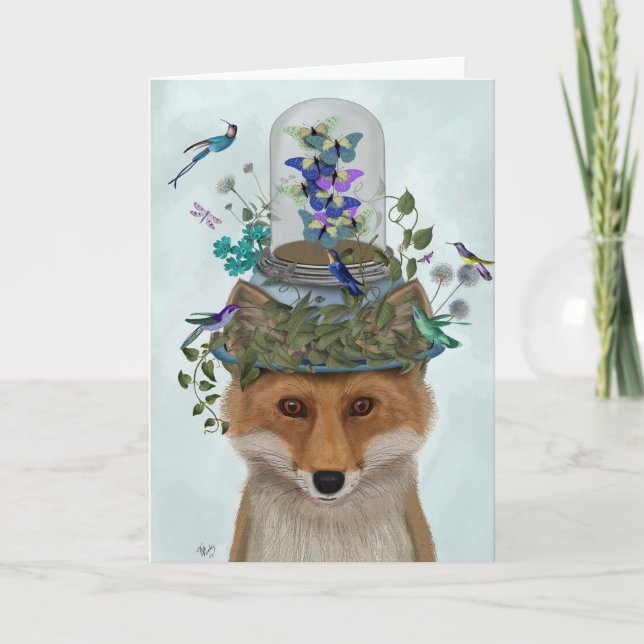Fox with Butterfly Bell Jar Card (Front)