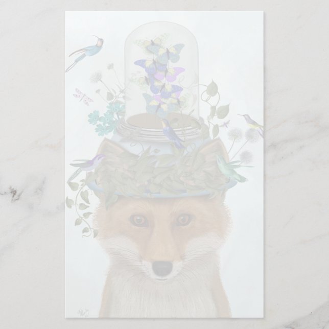 Fox with Butterfly Bell Jar Stationery (Front)