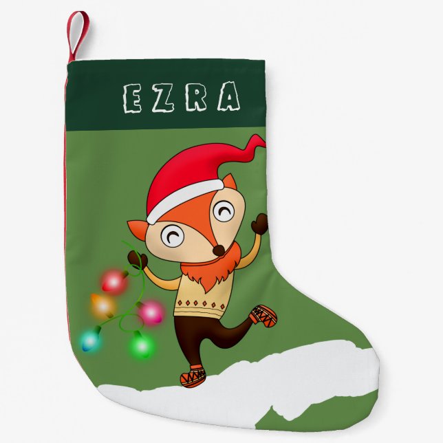 FOX WITH CHRISTMAS LIGHTS CHRISMTAS. CUTE FOX SMALL CHRISTMAS STOCKING (Front)