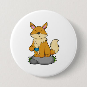 Fox with Coffee cup 3 Inch Round Button