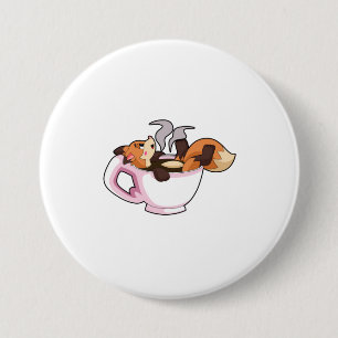 Fox with Coffee Cup 3 Inch Round Button