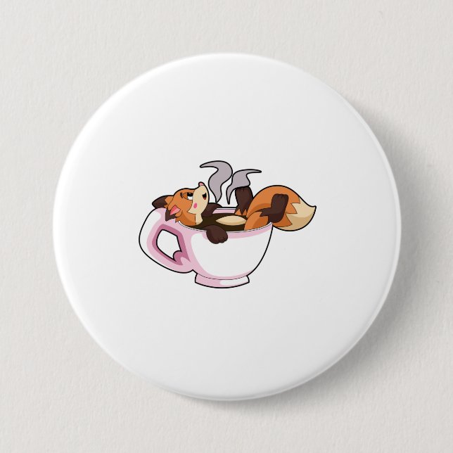 Fox with Coffee Cup 3 Inch Round Button (Front)