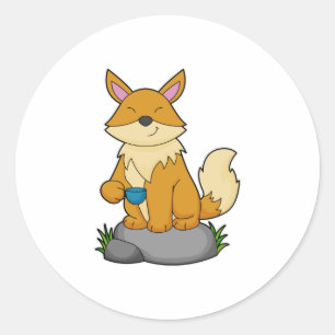 Fox with Coffee cup Classic Round Sticker
