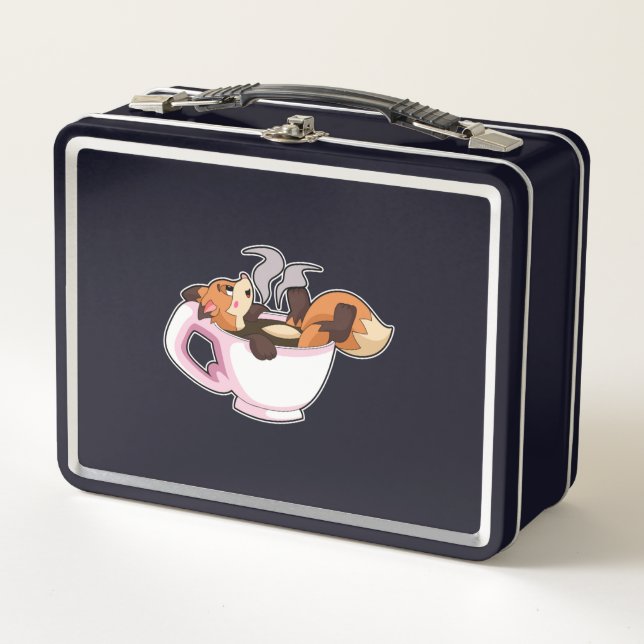 Fox with Coffee Cup Metal Lunch Box (Front)