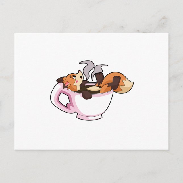 Fox with Coffee Cup Postcard (Front)
