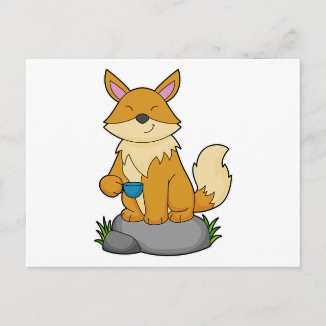 Fox with Coffee cup Postcard (Front)
