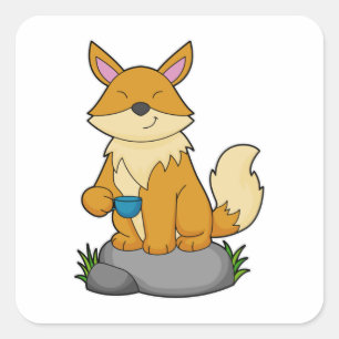Fox with Coffee cup Square Sticker