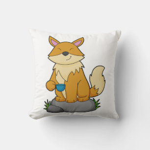 Fox with Coffee cup Throw Pillow