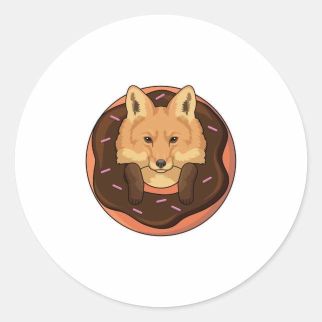 Fox with Doughnut Classic Round Sticker (Front)