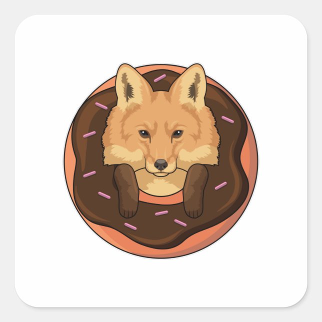 Fox with Doughnut Square Sticker (Front)